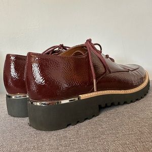 Franco Sarto Burgundy Faux Patent Leather Lace-Up Loafers with Metallic Detail